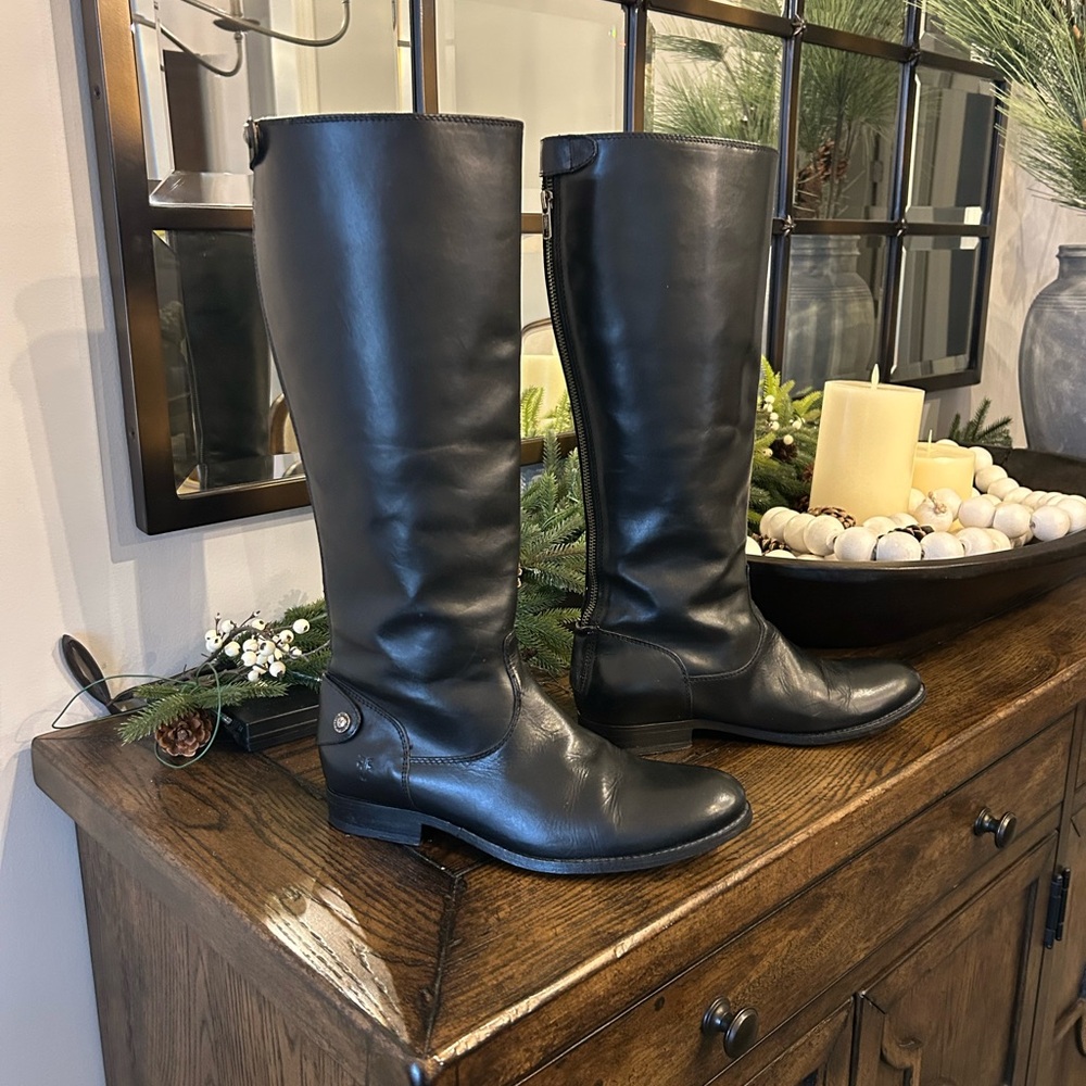 Frye Black Leather Combat Boots
